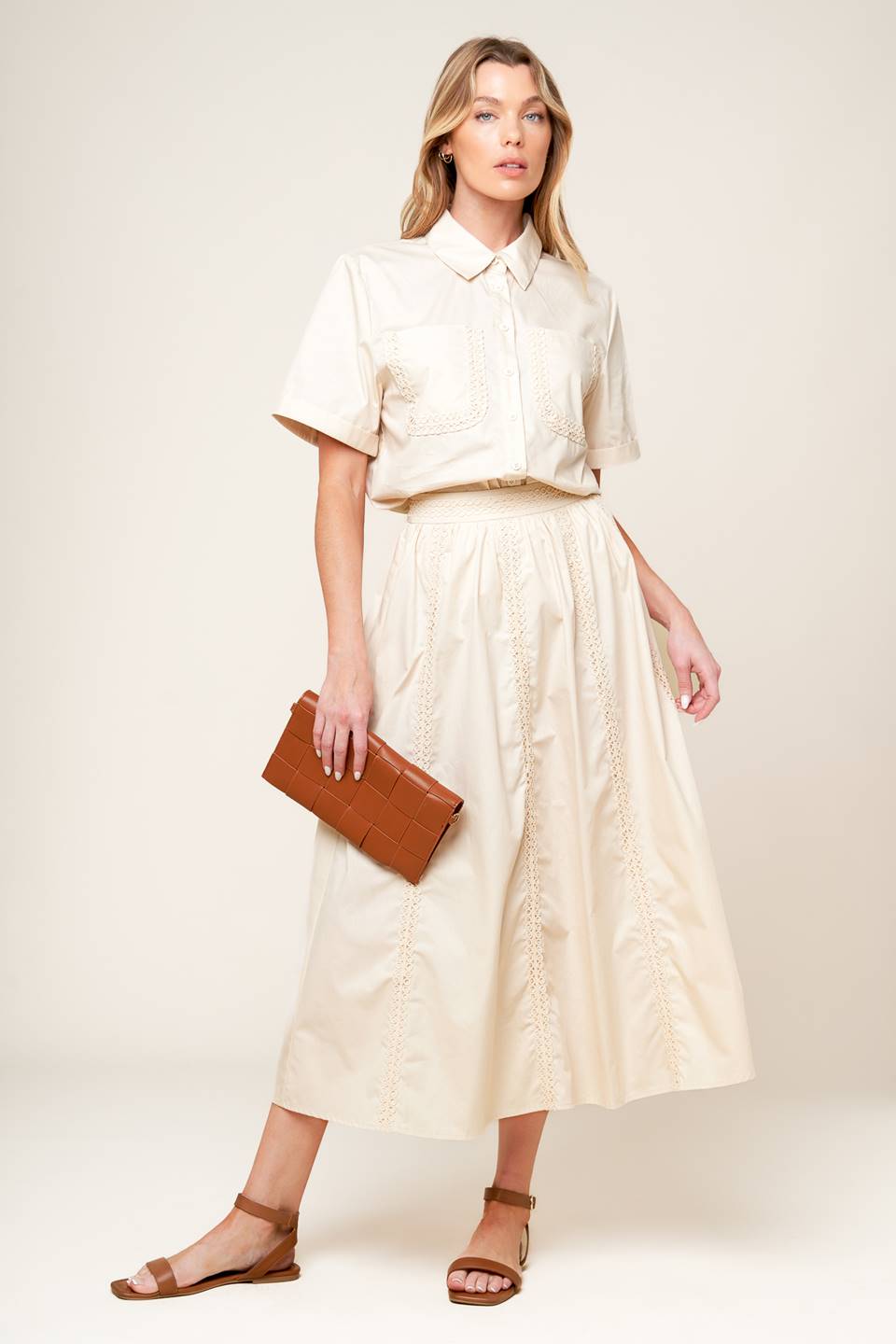LAYTON CREAM WOVEN MIDI SKIRT Flying Tomato